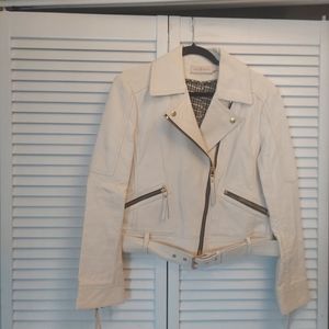 Tory Burch white leather moto jacket sz 10